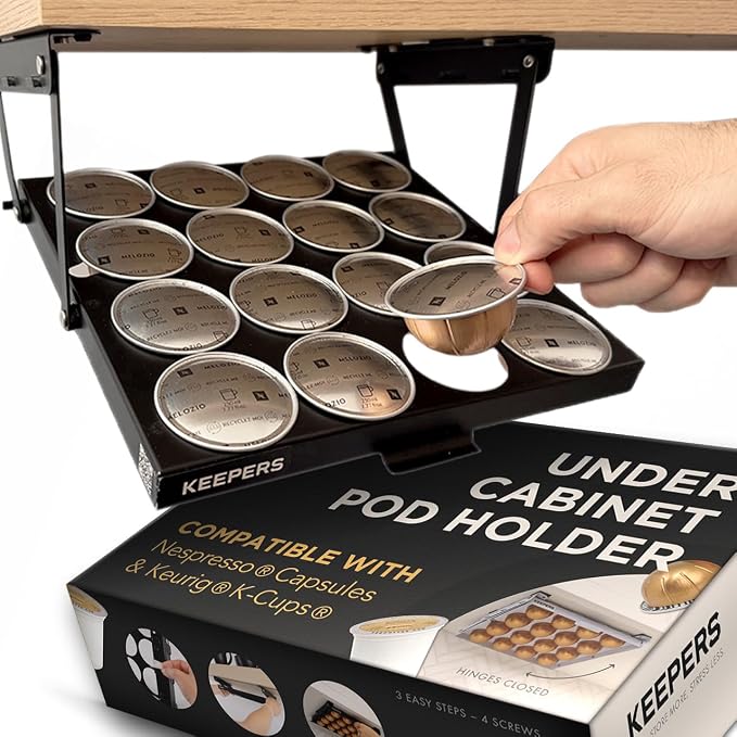 KEEPERS Nespresso® Vertuo® Pod Holder|Under Cabinet Swing Down Coffee Pod by CoffeeKeepers