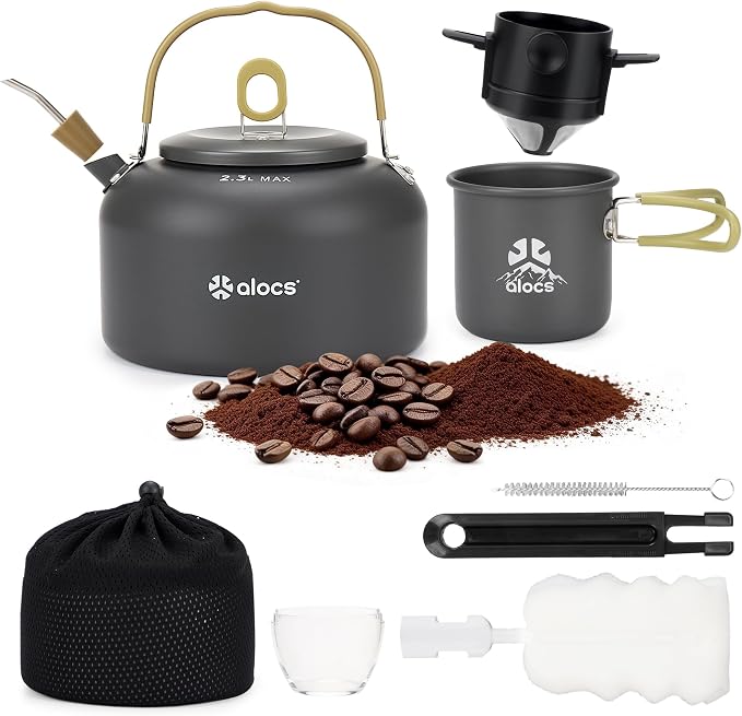 Alocs 2.3L Camping Coffee Pot Outdoor Coffee Maker Set, Hard Anodized Aluminum by Alocs