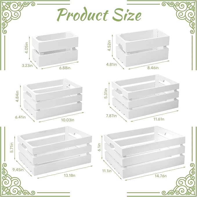 BOBOKA Set of 6 Decorative Wood Crates Nesting Storage Container, 6 Size - Image 2