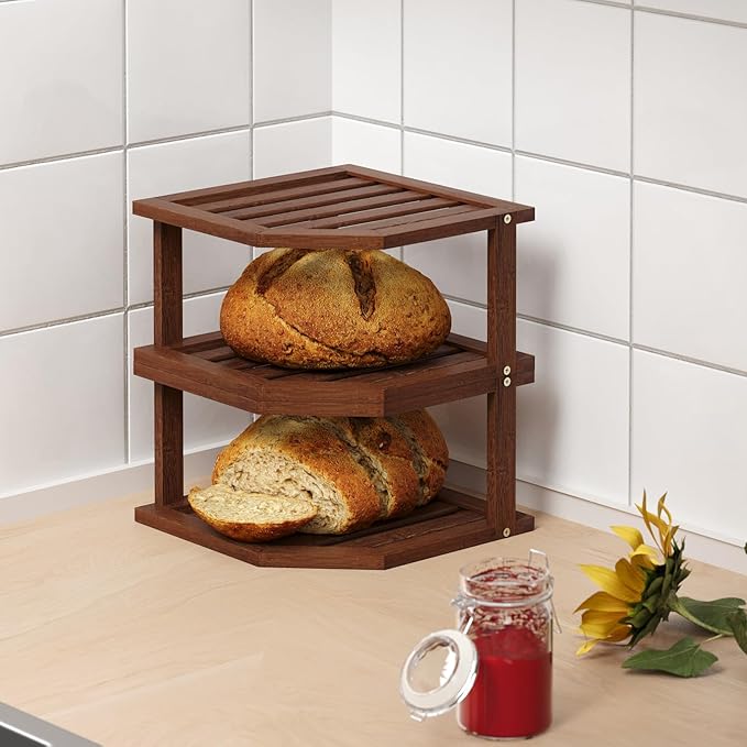 VERTORGAN Bamboo Corner Shelf, 2 Tier Plate Organizer - Image 2