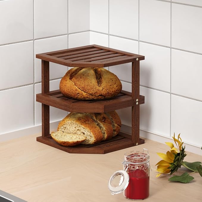 VERTORGAN Bamboo Corner Shelf, 2 Tier Plate Organizer - Image 2