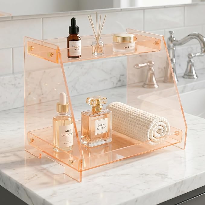ROYALITA 2 Tier Pink Heart Bathroom Countertop Organizer Display Shelf - Image 5
