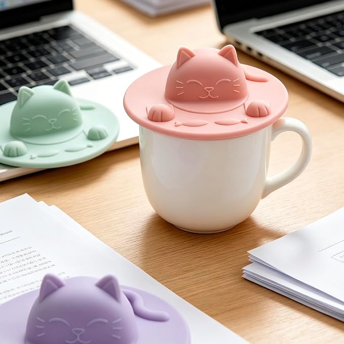 Enenes 4 Pack Silicone Tea Bag Holder and Squeezer, 4 Inch Cat-Shaped Cup Lid - Image 5