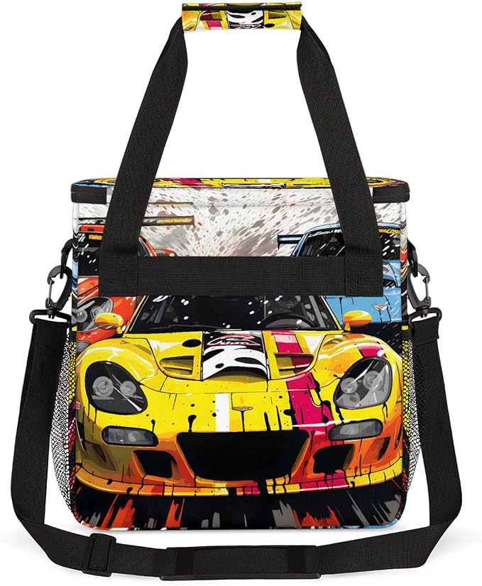 Yellow Racing Car Coffee Maker Carring Bag, Large Insulated Storage Organizer - Image 5
