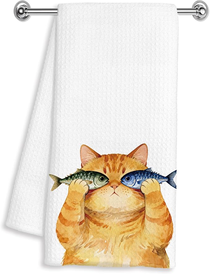 Funny Orange Tabby Cat Hand Dish Tea Towels by Unknown