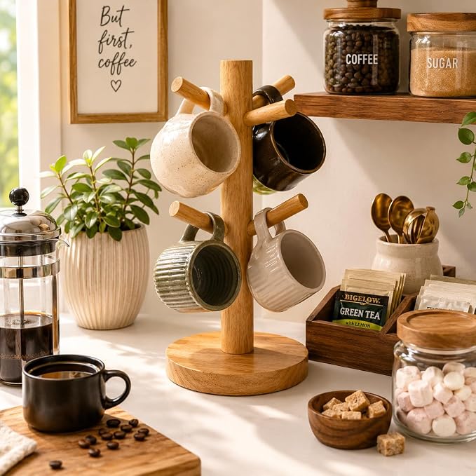 Wooden Mug Tree Stand for Countertop, Coffee Mug Holder Rack - Image 6