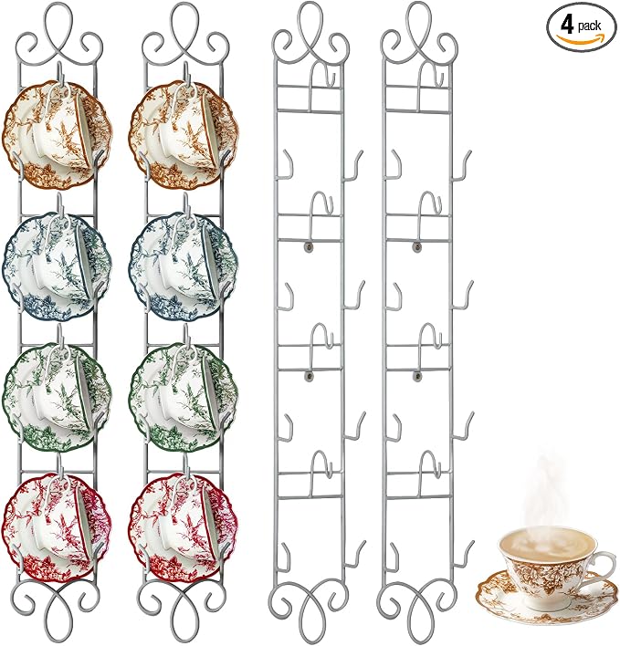 Blulu 4 Pcs Wall Mounted Tea Cup & Saucer Display Rack, 4-tier Metal Mug Holder by Blulu