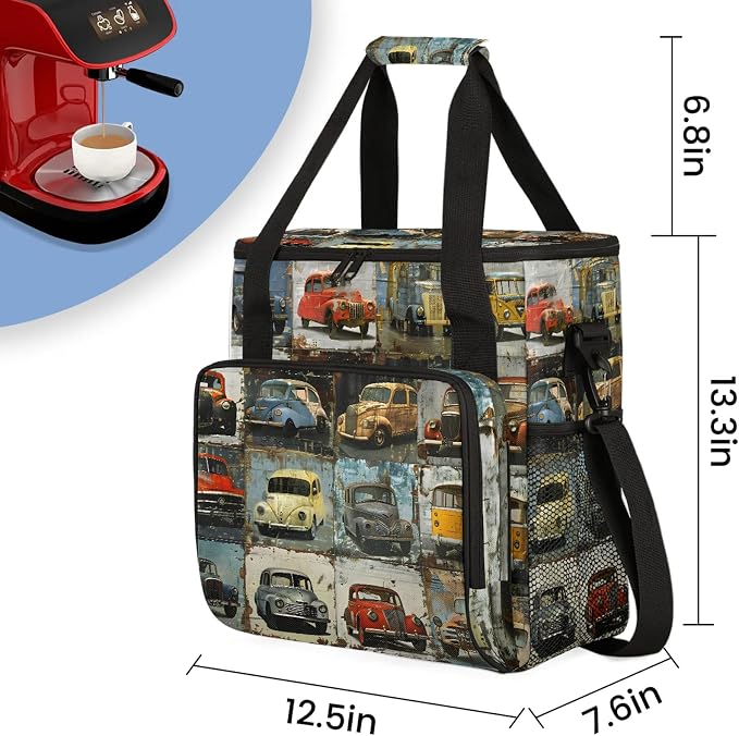 Vintage Car Theme Coffee Maker Carring Bag, Large Insulated Storage Organizer - Image 2