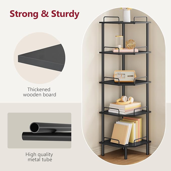 Tajsoon Corner Shelf Stand, 5 Tier Industrial Corner Shelves, Corner Shelving - Image 5