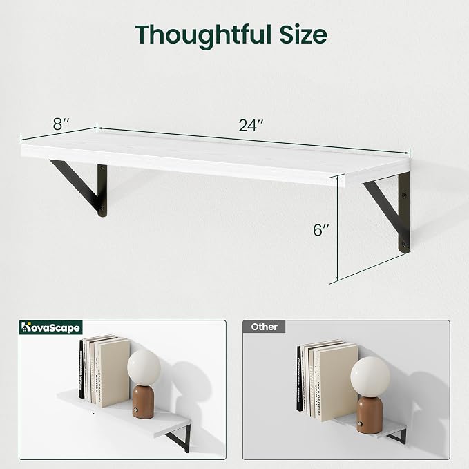Floating Shelves 8 Inch Deep, 24W x 8D Wall Shelf Set of 2, 50 lbs Heavy Duty - Image 3