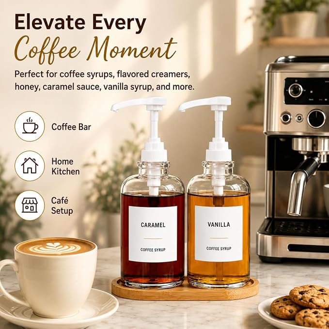 Coffee Syrup Dispenser for Coffee Bar, Glass Syrup Bottle - Image 2