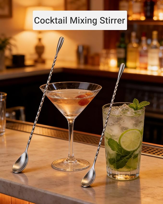 Bar Spoon Set, 10 Inch Stainless Steel Cocktail Mixing Spoon - Image 6