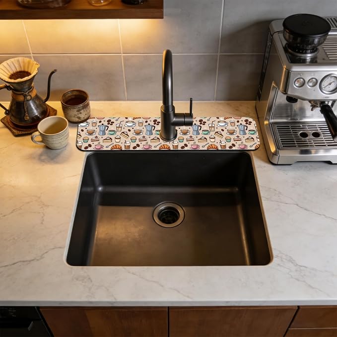 2 Pcs Kitchen Sink Splash Guard Faucet Mat Various Drinks Pattern Faucet Mat - Image 3
