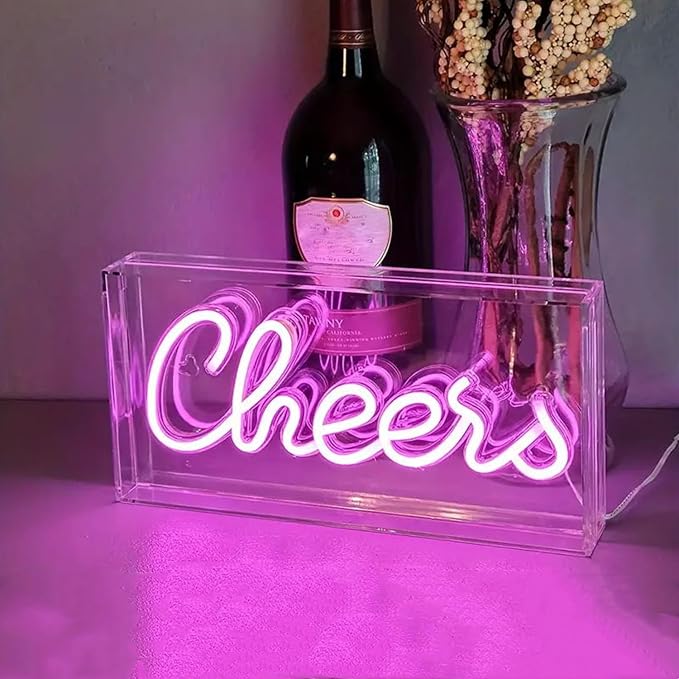 Cheers Neon Light, 3D Countertop Standable LED Cheers Pink Neon Sign Decorative by HFHungkeong