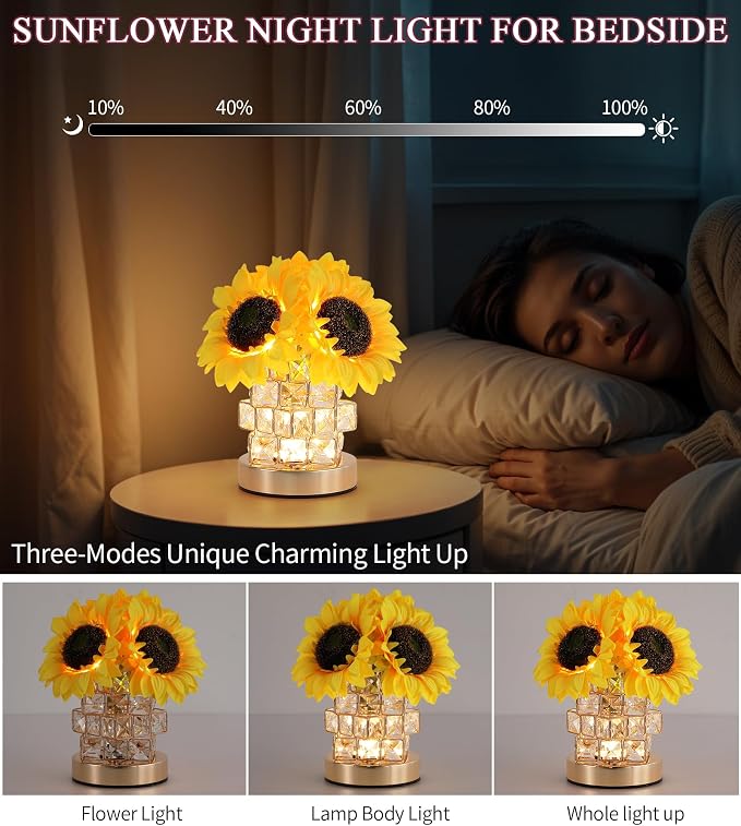 AIHYING Sunflowers Flower Lamp, Rechargeable Cordless Touch Lamp, 3-Colour - Image 6
