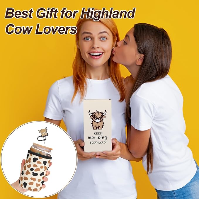 Reallnaive Highland Cow Gifts for Women Cute Glass Cups tumbler 16 oz Aesthetic - Image 5