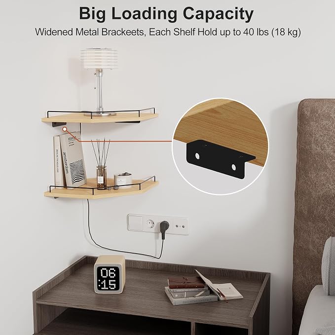 JJL Corner Shelf Wall Mounted, 12 Inches 2-Tier Floating Corner Shelf, Hexagon - Image 4