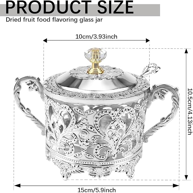 Glass Sugar Bowl with Lid and Spoon Vintage Kitchen Food Canister Condiment Pot - Image 2