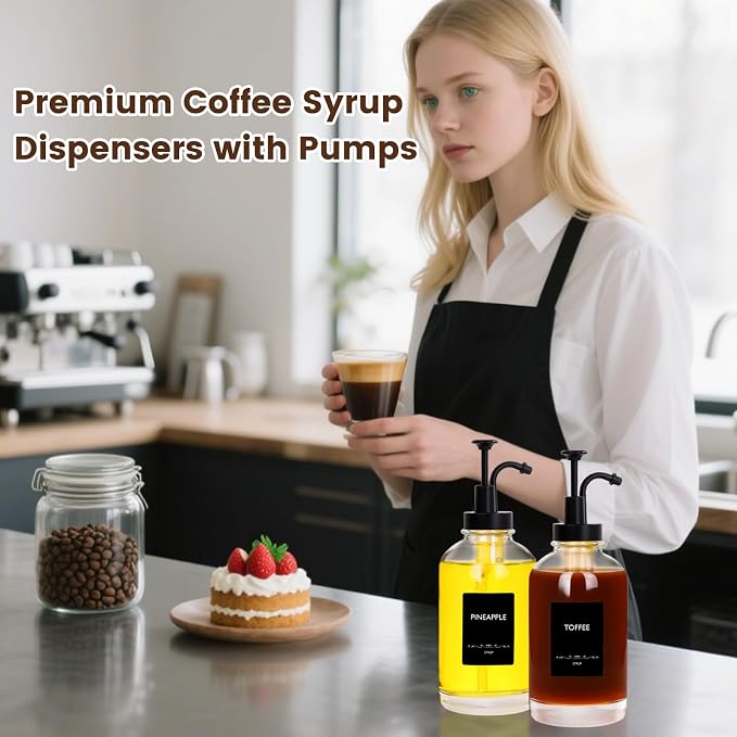 ​16.9oz Coffee Syrup Dispenser 4Pack- Glass Syrup Dispenser Kit - Image 3