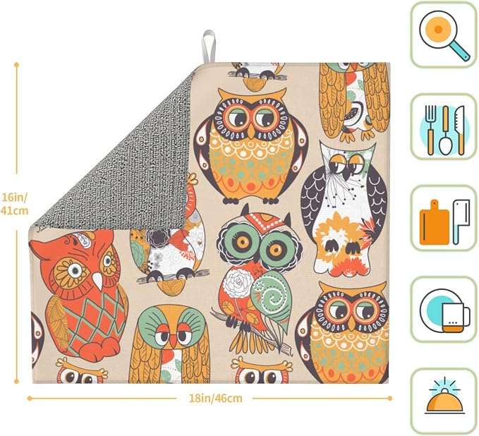 Owl Dish Drying Mat For Kitchen Counter Decor And Accessories 16 X 18 Inch - Image 2