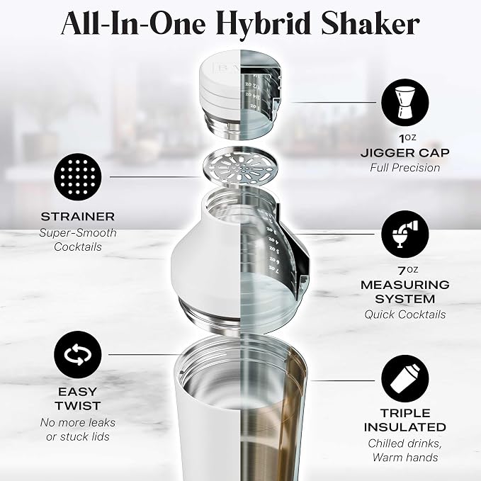 BARE BARREL Insulated Cocktail Shaker Set | Double Wall Stainless Steel | - Image 4