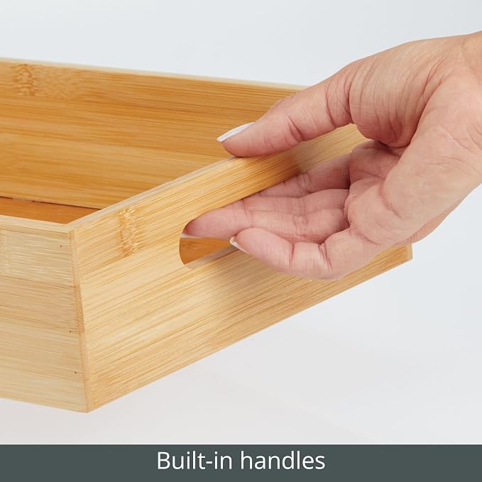 mDesign Kitchen Storage Box – Open-Top Bamboo Storage Tray - Image 5
