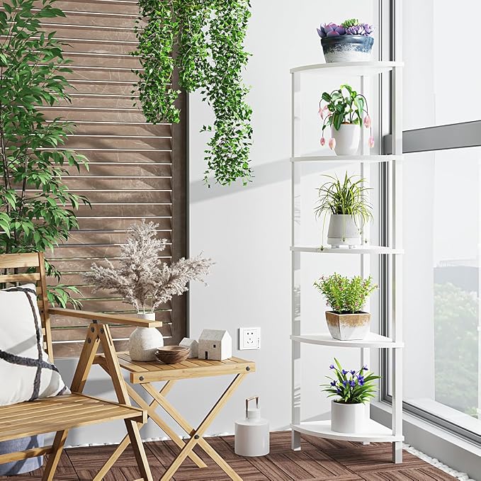 VIMBER Corner Shelf, 5-Tier Corner Bookshelf, Industrial Corner Ladder Shelf - Image 5