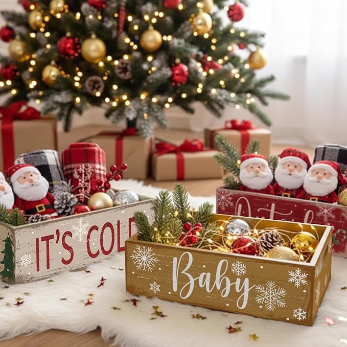 3 Pcs Baby Its Cold Outside Wooden Box Vintage Rustic Storage Box Farmhouse - Image 2