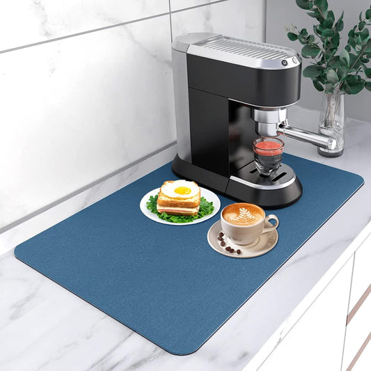 Dish Drying Mats, 16''x24'', Absorbent Bar Mats for Kitchen Counter, Anti Spill, Rubber Backed, Fit Under Coffee Maker & Espresso Machine, Blue