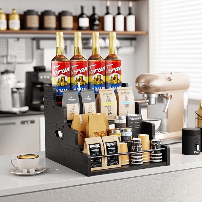 KLM Liquor Bottle Display Shelf, Coffee Syrup Rack Organizer, 4 Step Countertop - Image 3