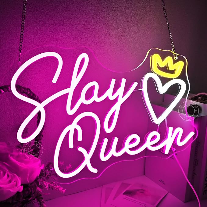 SYLHOME Slay Queen Led Neon Light Sign Heart Crown Bedroom Girls Game Room Cool - Image 6