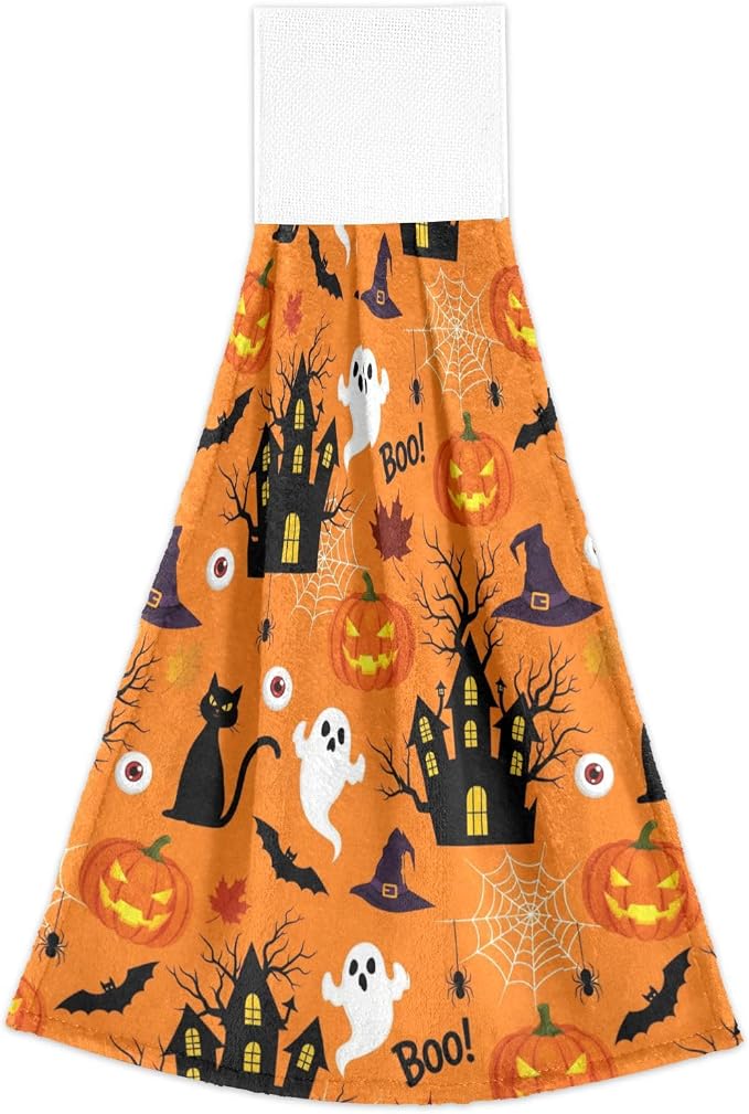 Happy Halloween Pumpkins Spooky Kitchen Hanging Towel 12 x 17 Inch Spider Web - Image 6