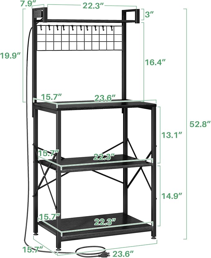 SNTD Bakers Rack with Power Outlet, Kitchen Shelves Microwave Stand with Wire - Image 2