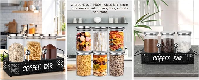 Glass Coffee Containers with Shelf 3x 47oz Coffee Station Organizer Glass - Image 7