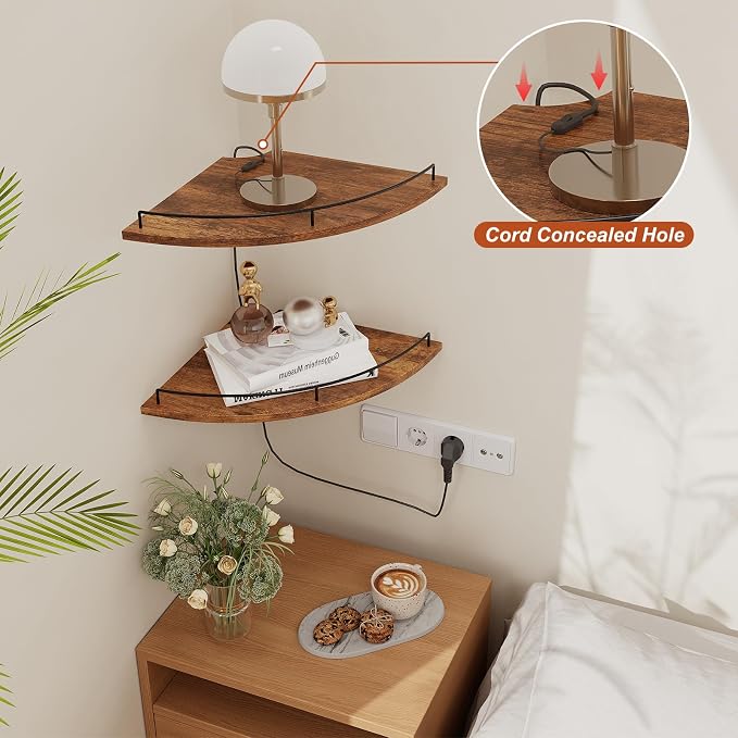 JJL Corner Shelf Wall Mounted, 12 Inches 2-Tier Floating Corner Shelf, - Image 3