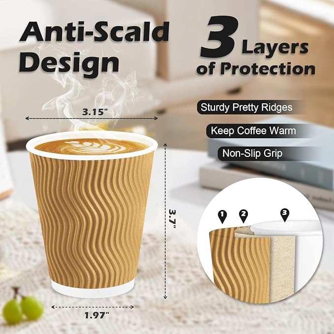 Lamosi Disposable Coffee Cups 8 OZ 100 Pack Champagne, Paper Coffee Cups 8 OZ - Image 2