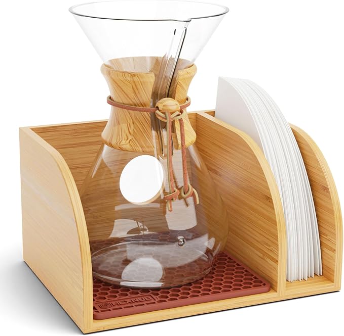 HEXNUB Pour Over Caddy for Chemex Bodum Cosori Coffee Makers Brown | Handmade by HEXNUB