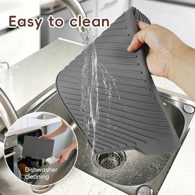 Silicone Dish Drying Mat with Drain Lip 17” x 13”, Heat-Resistant Sloped Sink - Image 3