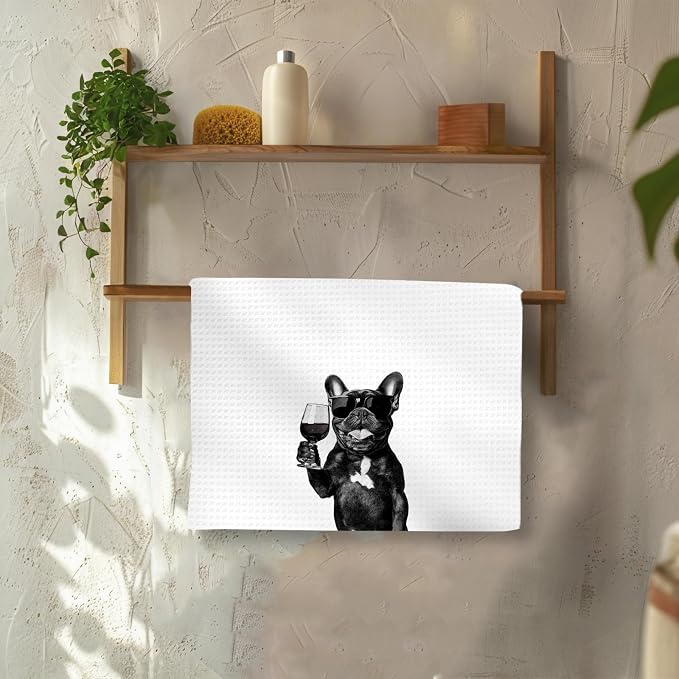French Bulldog Gifts Coffee Wine Kitchen Towels Set of 2, Coffee Dog Dish Tea - Image 4