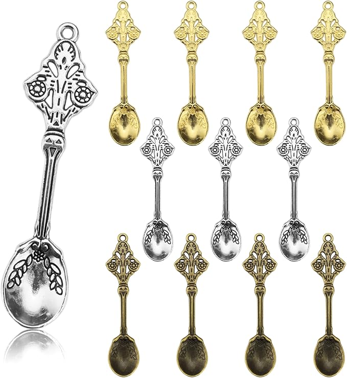 12 Pack Mini Spoons Charms 2.4" Metal Small Medicine Spoons by Demearly