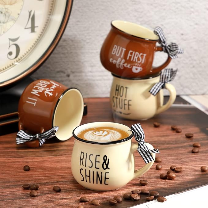 Patelai 4 Pcs Farmhouse Coffee Cups Mini Espresso Cups 5 oz Cute Mugs Set - Image 3