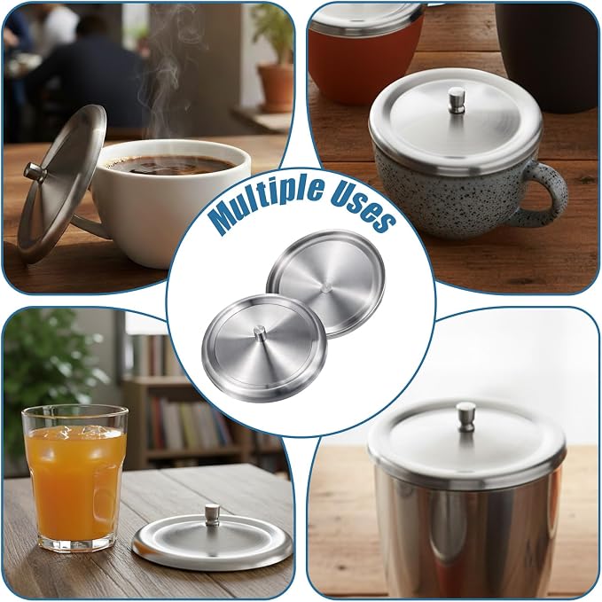 2 Pcs Stainless Steel Cup Cover, Cup Lids, Dust Cover Mug Lid, Home Round Tea - Image 4