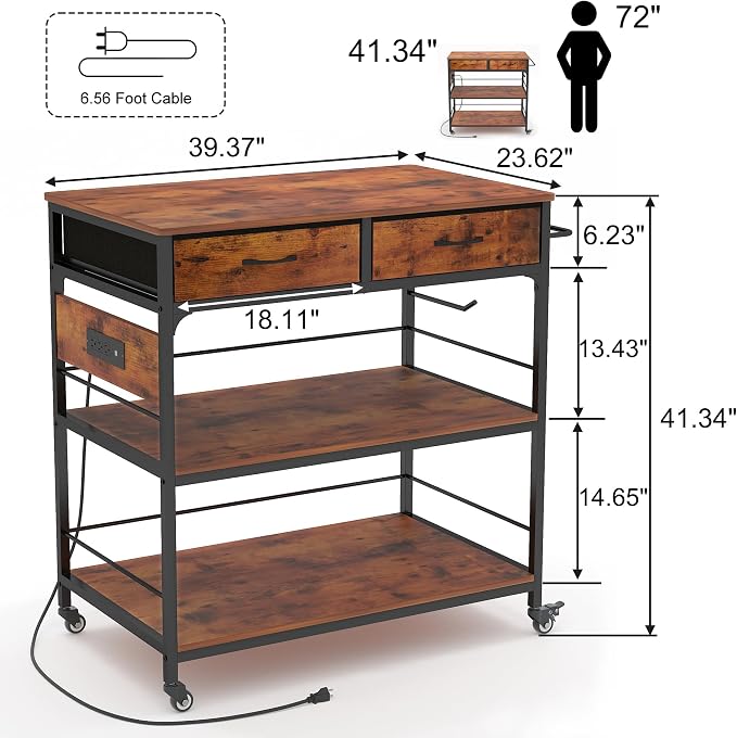 Kitchen Island with Storage, Rolling Kitchen Island Cart with Power Outlet - Image 2