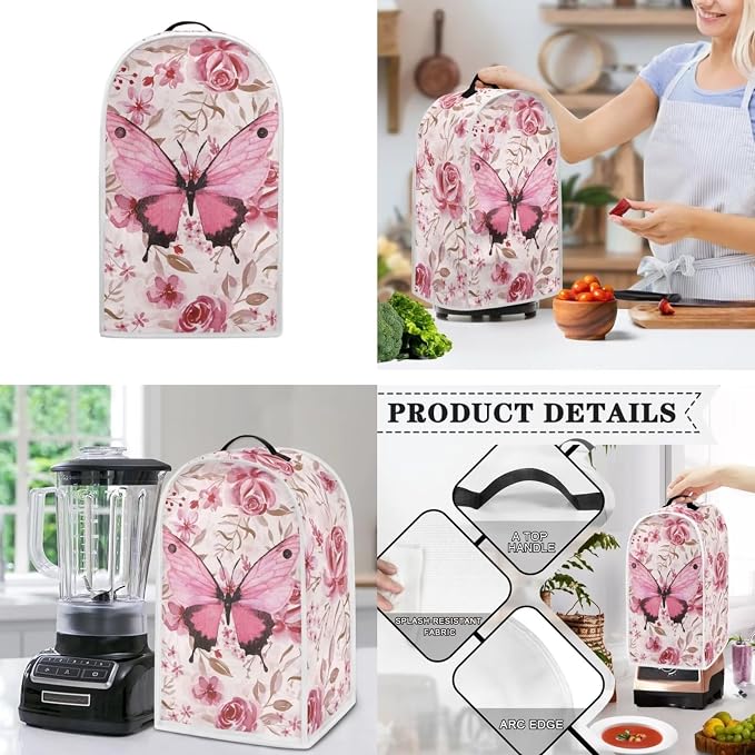 doginthehole Pink Butterfly Blender Cover and Toaster Cover 4 Slice Bread Maker - Image 3
