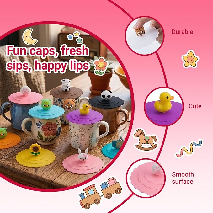 8 Pcs Silicone Cup Covers, Colorful Anti-Dust Coffee Cup Lid Covers - Image 3