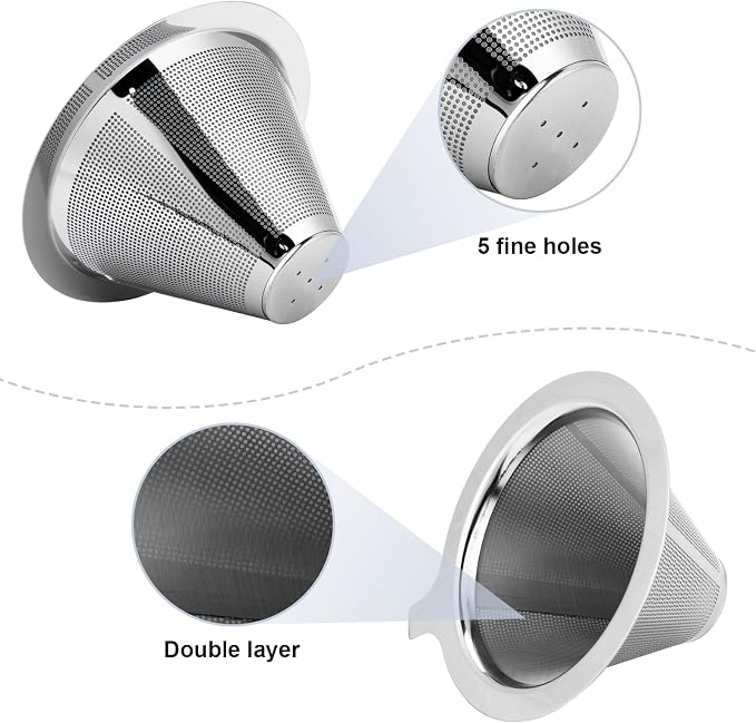 Pour Over Coffee Maker, Coffee Filter, Slow Drip Paperless Stainless Steel Cone - Image 4