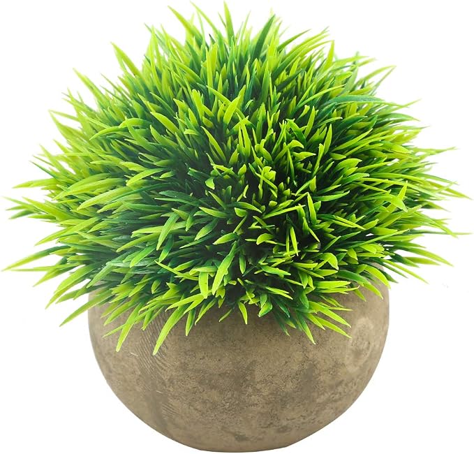 Mini Artificial Plants, Plastic Fake Green Grass Faux Greenery Topiary Shrubs by Svenee