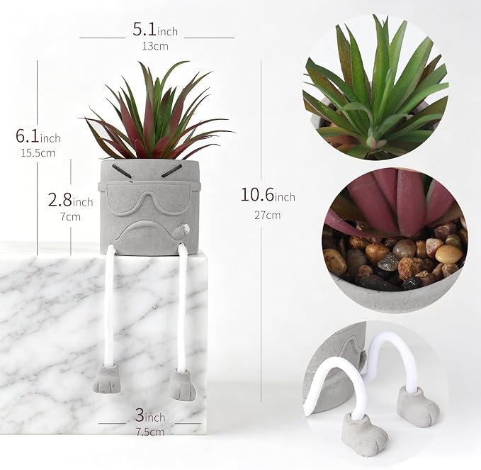 Zerzsy Artificial Succulents Plants in Cement Pots - Image 5
