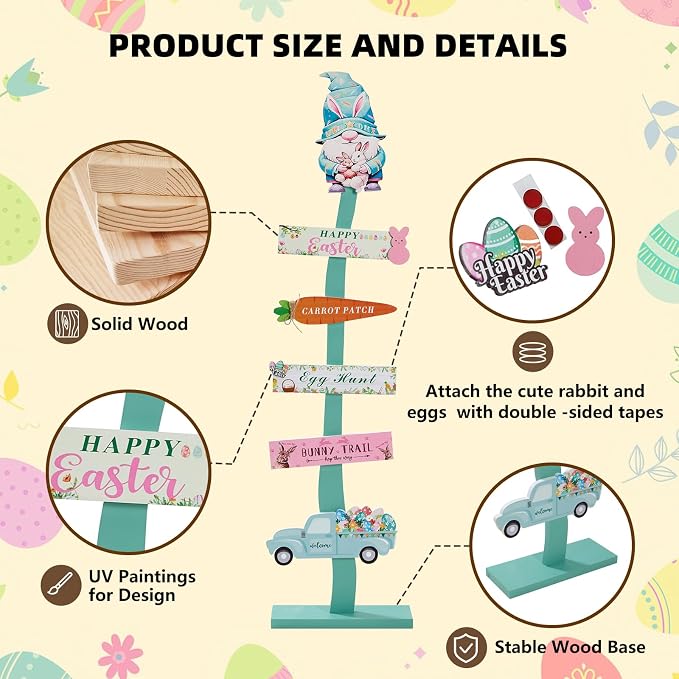 42.9inch Happy Easter Welcome Wooden Porch Sign| Spring Easter Carrot Rabbit - Image 2