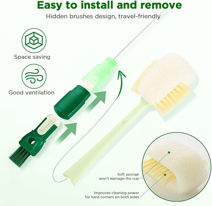 OUTXE 6 Pack Bottle Brush Set, 5-in-1 Water Bottle Cleaner Brush, 3 Straw Brush - Image 3